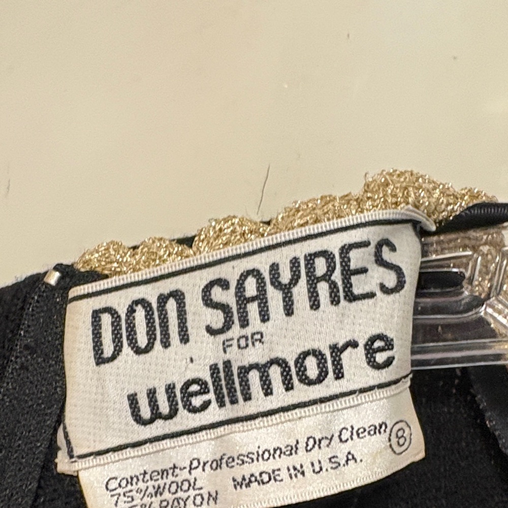 Vintage Don Sayres For Wellmore Wool Blend Black with Gold Trim Knitted Dress 8 - Picture 11 of 13